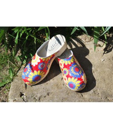 Sueco zuecos de madera cuero charolado mujer