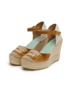 Beige espadrille wedges with ankle strap and decorative laces 