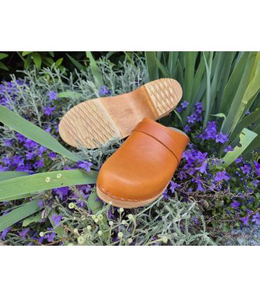 Sueco zuecos de madera cuero vegetal mujer