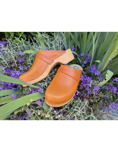 Women's swedish Clogs in  leather vegetal and wooden sole