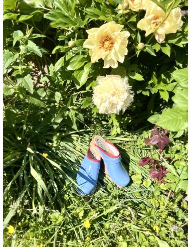 Wooden Swedish women lack leather clogs