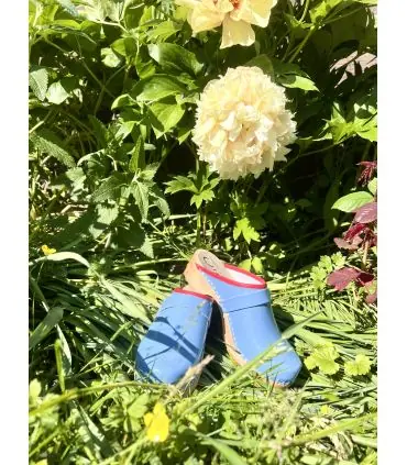 Wooden Swedish women lack leather clogs