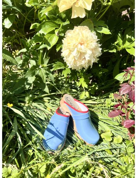 Wooden Swedish women lack leather clogs