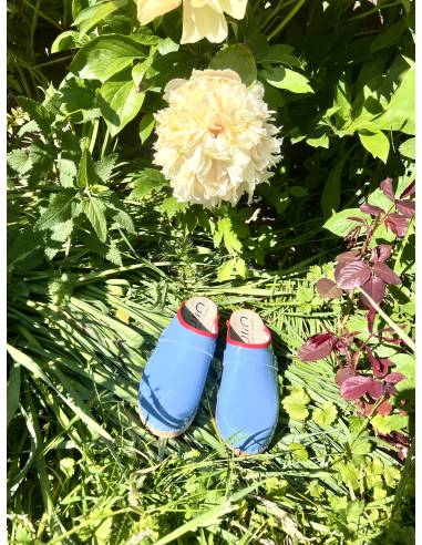 Wooden Swedish women lack leather clogs