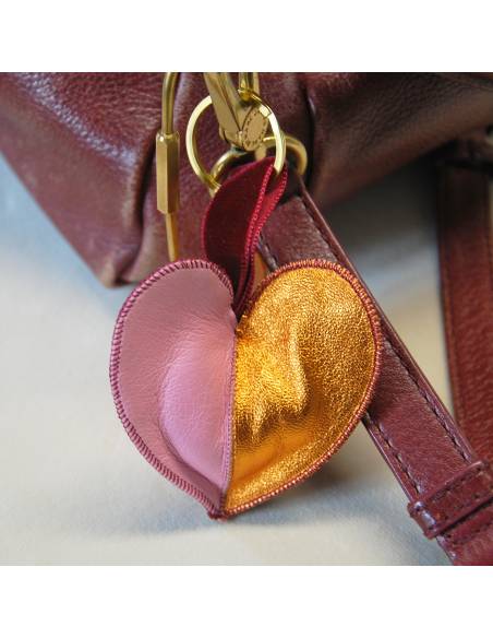 Bijoux de sac porte-clef Coeur triple cuir d'agneau véritable