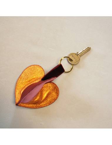 Bijoux de sac porte-clef Coeur triple cuir d'agneau véritable