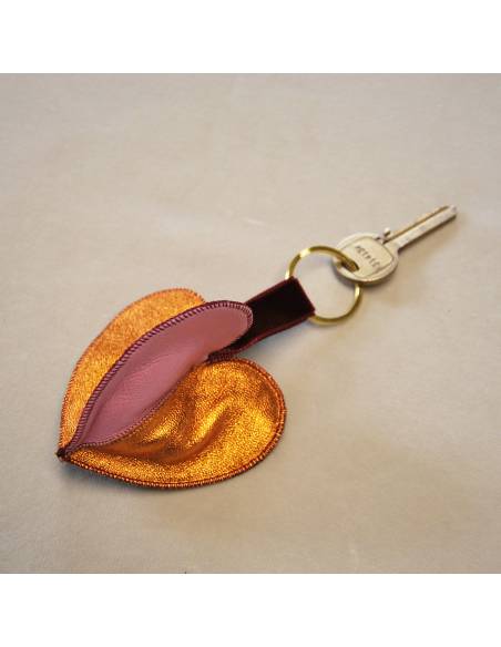Bijoux de sac porte-clef Coeur triple cuir d'agneau véritable