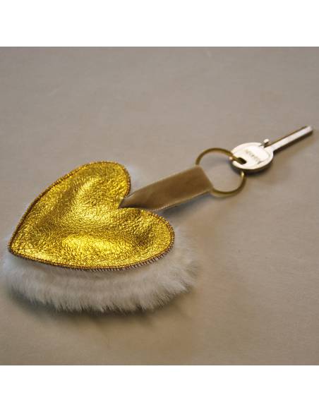 Bijoux de sac porte-clef Coeur en cuir d'agneau et peau de mouton 