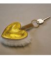 Porte-clé créateur amour coeur en peau lainée blanche et cuir d'agneau or métallique