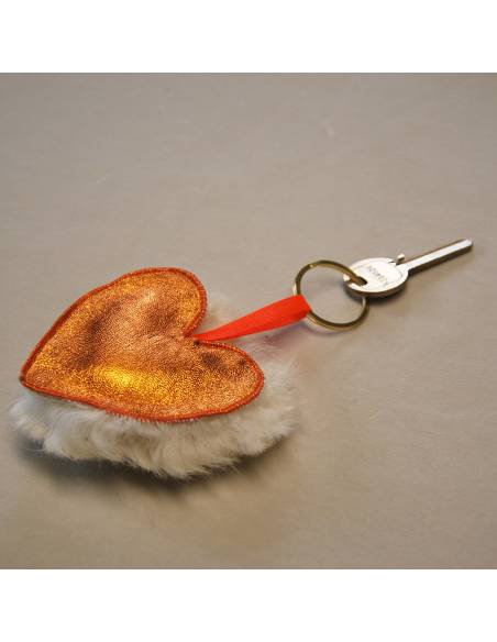 Bijoux de sac porte-clef Coeur en cuir d'agneau et peau de mouton 