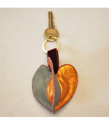 Bijoux de sac porte-clef Coeur triple cuir d'agneau véritable