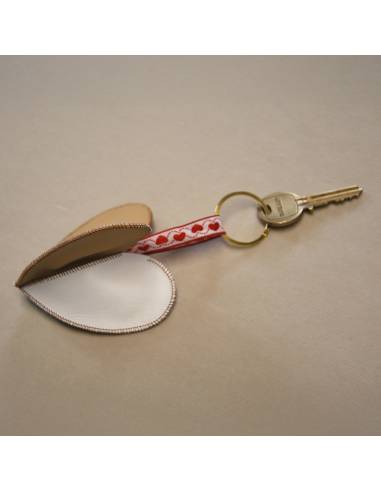 Bijoux de sac porte-clef Coeur triple cuir d'agneau véritable