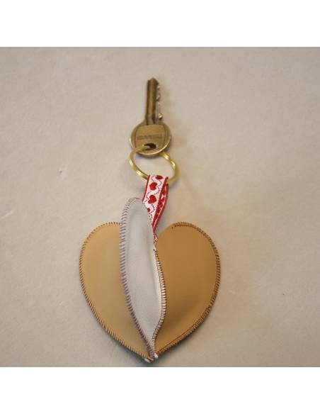 Bijoux de sac porte-clef Coeur triple cuir d'agneau véritable