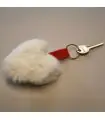 Véritable accessoire sac en peau lainée blanche écrue et anneaux doré avec ruban velours rouge