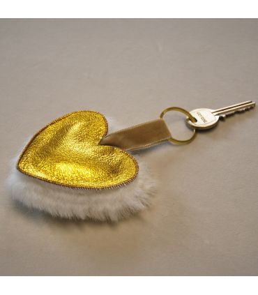 Bijoux de sac porte-clef Coeur en cuir d'agneau et peau de mouton 
