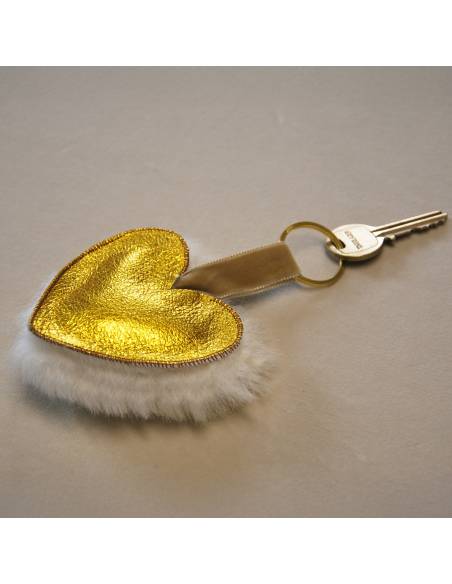 Bijoux de sac porte-clef Coeur en cuir d'agneau et peau de mouton 