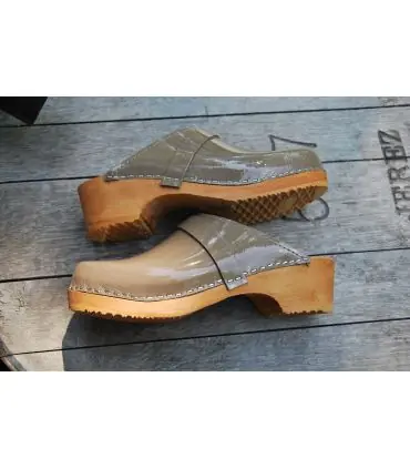 Damen Schwedische Holzschuhe clogs und Leder lack