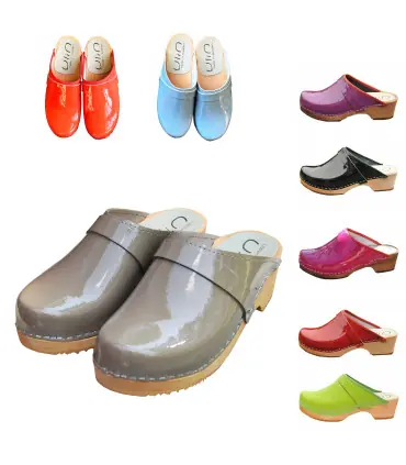 Damen Schwedische Holzschuhe clogs und Leder lack