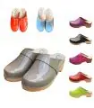 Sabot femme suédois bois et cuir vernis