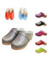 Wooden Swedish women lack leather clogs