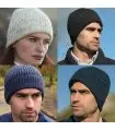 Gorro cálido de hombre de pura lana merino con punto de canalé simple
