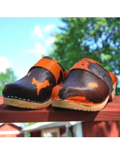 Sabots vache orange homme et femme peau orange et noir LIMITED EDITION peau qualité unique 