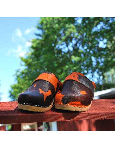 Clogs orange and black cow for women