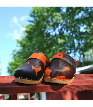 Sabots mules homme et femme peau orange et noir LIMITED EDITION 