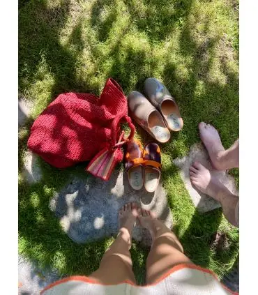 Holz clogs in echtes Kuhfell