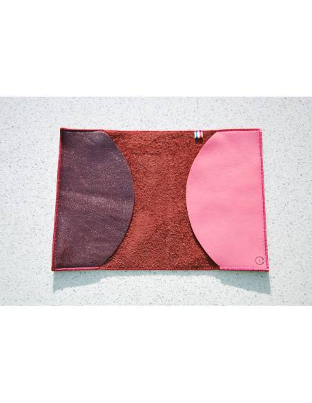 Housse de passeport en cuir bordeaux et rose 