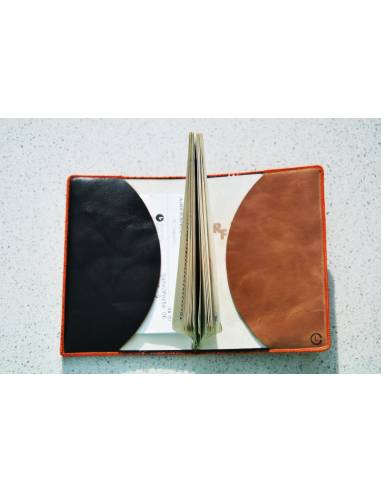 Black lambskin leather passport case orange brown