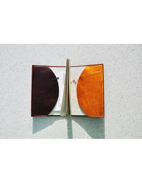 Satin burgundy and pink lambskin leather passport holder 