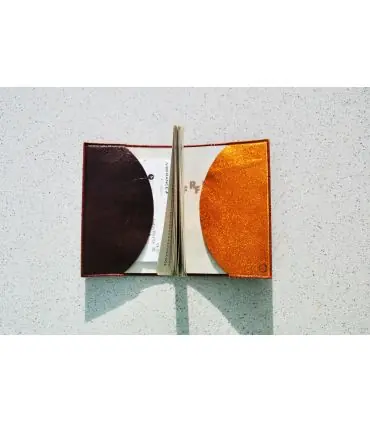 Satin burgundy and pink lambskin leather passport holder 