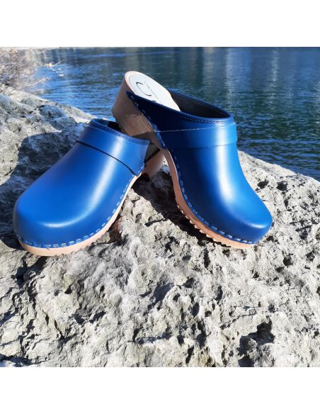 Sabot homme suédois bois et cuir bleu COBALT
