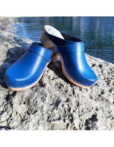 Sueco zuecos de madera cuero mujer