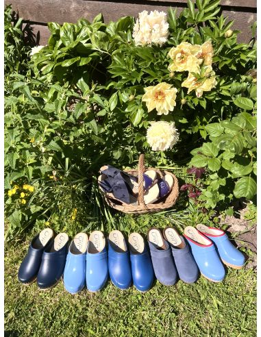 Sabots bois femme en cuir bleu