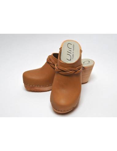 Sueco zuecos mujeres tacones altos madera y cuero