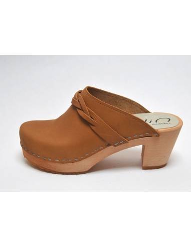 Women heels high wooden Swedish clogs and vegetal leather and nubuck