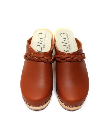 Women heels high wooden Swedish clogs and vegetal leather and nubuck