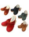 Sabots suédois femme talons hauts bois et cuir tannage végétal ou nubuck