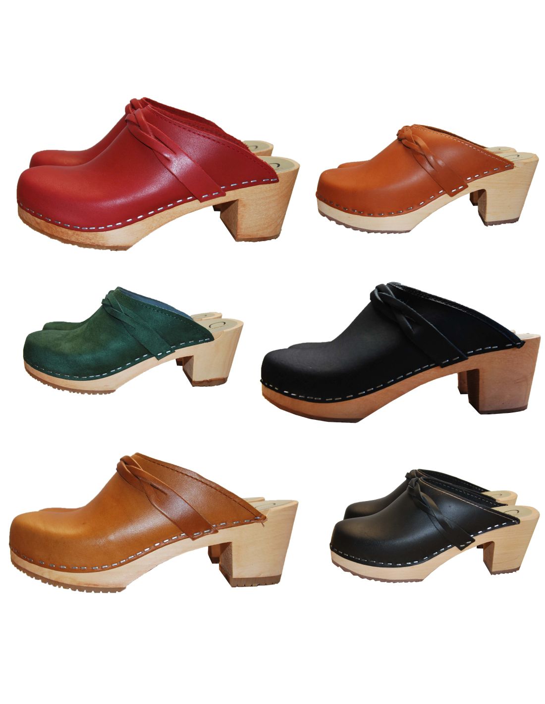 Women heels high wooden Swedish clogs and vegetal leather
