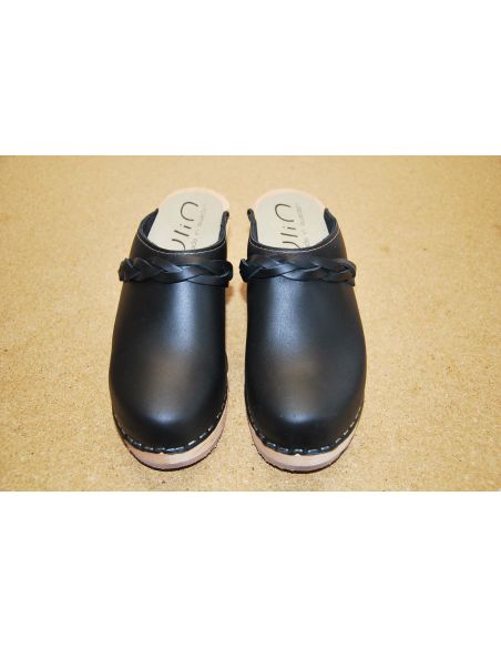 Sabots suédois femme talons larges bois et cuir tannage végétal ou nubuck
