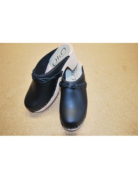 Sabots suédois femme talons larges bois et cuir tannage végétal ou nubuck
