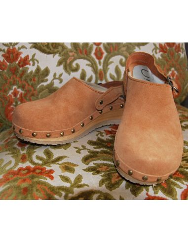 Sabot femme mule en suede avec clou et bride talon amovible 