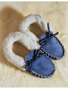 Chaussons mocassins femme chauds en peau d'agneau 