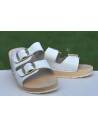 Claquettes bois homme ou femme en cuir blanc