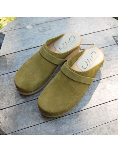 Zuecos suecos de mujer en ante nobuck de lujo