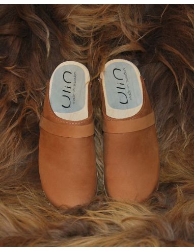 Sabot suédois femme cuir gras ou nubuck velours pêche et bois