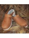 Women's Swedish clogs in  nubuck peach leather and wooden sole