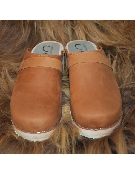 Sueco zuecos de madera y cuero nubuck aterciopelada mujer